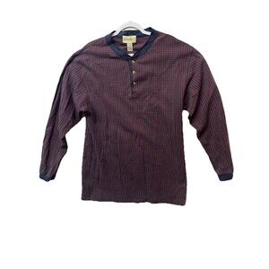 Vtg Eddie Bauer Long Sleeve Henley Shirt Men's L Red Blue Plaid